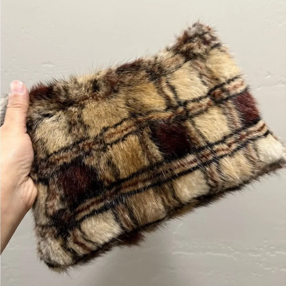 Plaid Print Real Muskrat Fur Handmade Slouchy Bag/Shoulder Bag/Crossbody